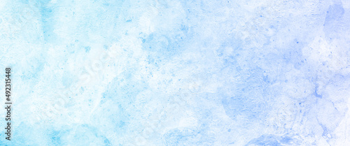 White and blue color frozen ice surface design abstract background. blue and white watercolor paint splash or blotch background with fringe bleed wash and bloom design.