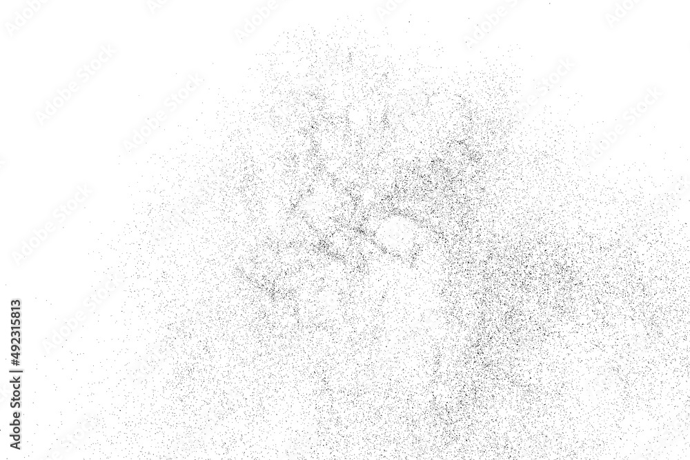 Distressed black texture. Dark grainy texture on white background. Dust overlay textured. Grain noise particles. Rusted white effect. Grunge design elements. Vector illustration, EPS 10.