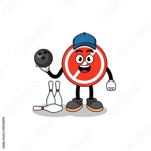 Mascot of stop sign as a bowling player