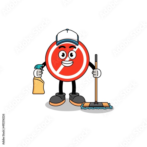 Character mascot of stop sign as a cleaning services