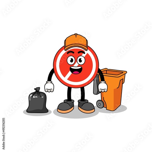 Illustration of stop sign cartoon as a garbage collector