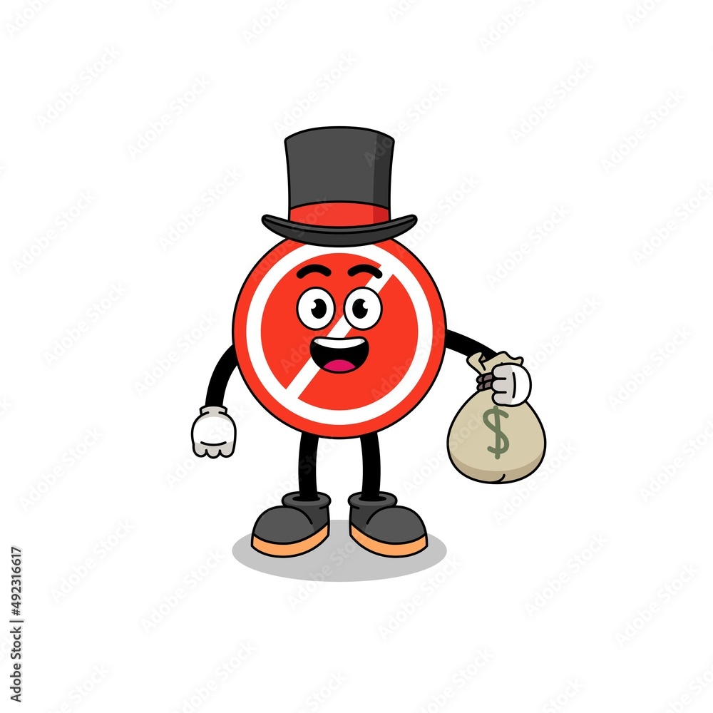 stop sign mascot illustration rich man holding a money sack stop sign mascot illustration rich man holding a money sack