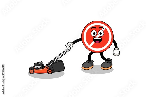 stop sign illustration cartoon holding lawn mower