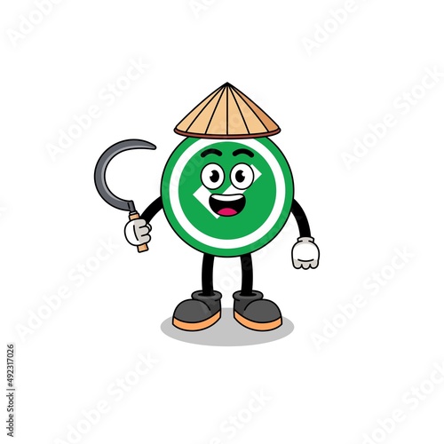 Illustration of check mark as an asian farmer