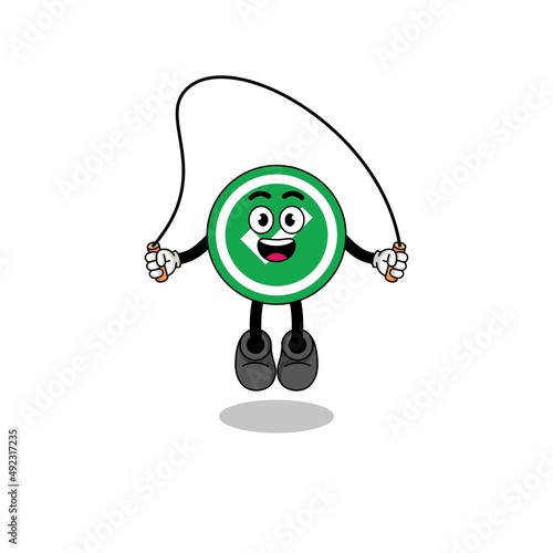 check mark mascot cartoon is playing skipping rope