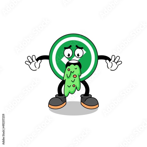 check mark mascot cartoon vomiting
