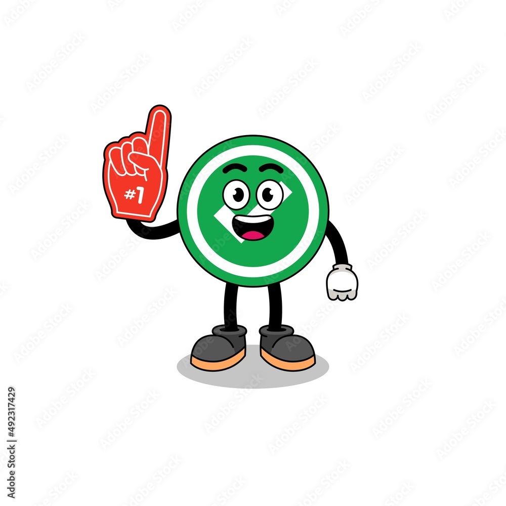 Cartoon mascot of check mark number 1 fans Cartoon mascot of check mark number 1 fans