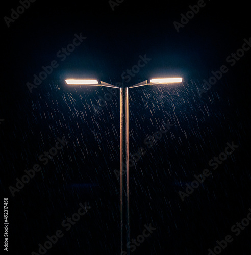 Quadro em tela Street light at night in the rain