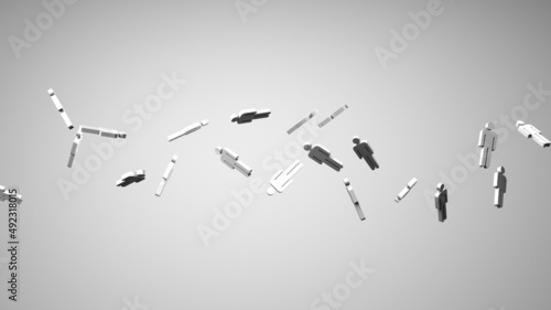 White human shaped objects on white background. 3D illustration for background. 