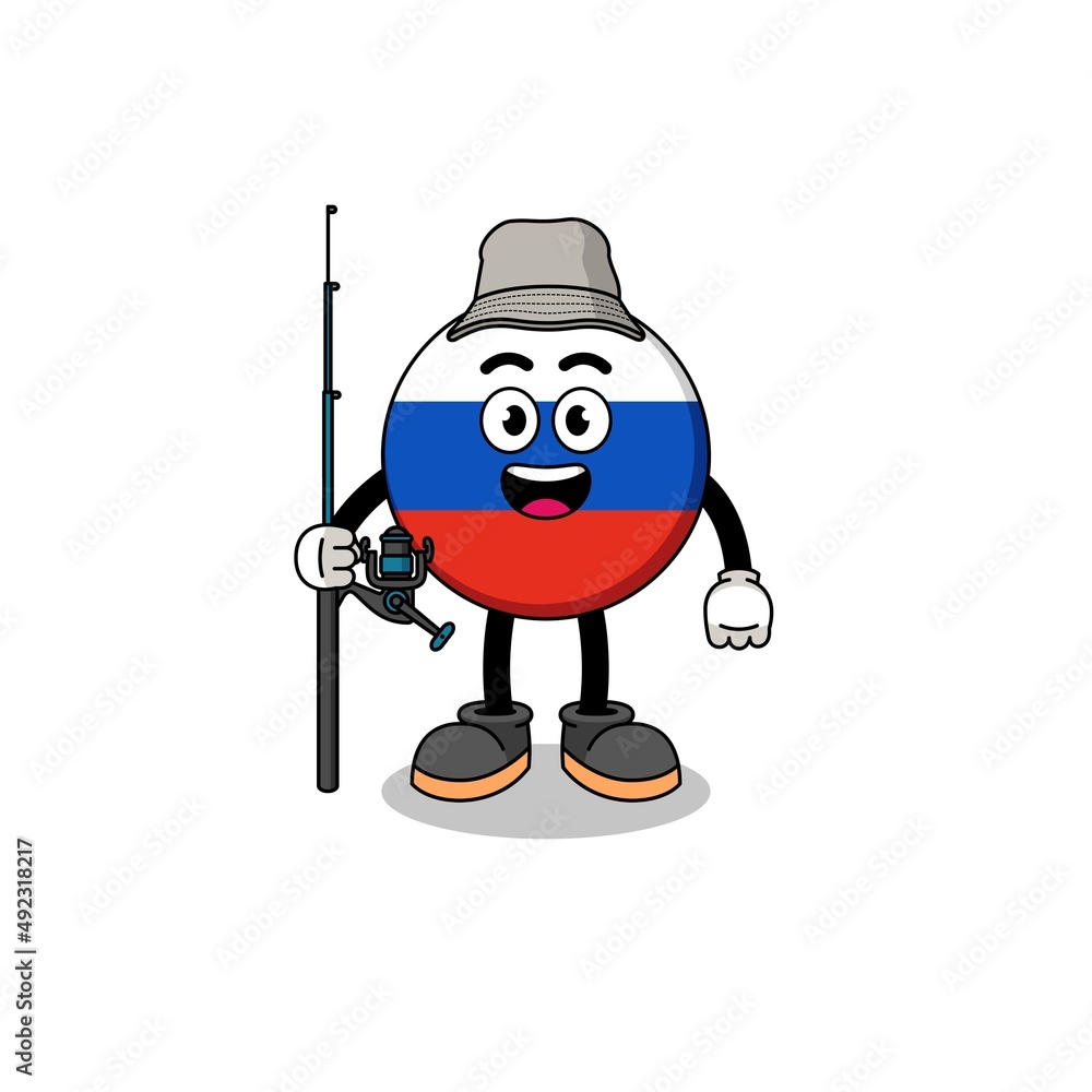 Mascot Illustration of russia flag fisherman Mascot Illustration of russia flag fisherman