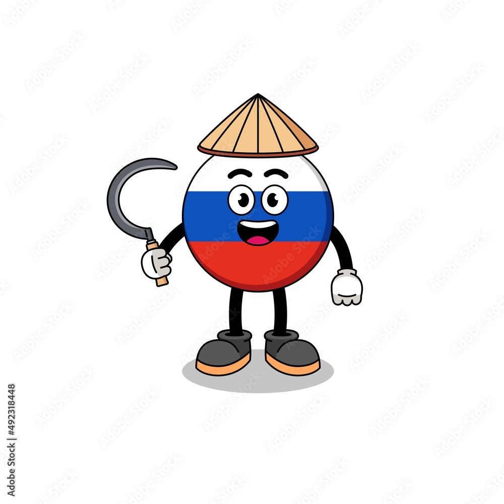 Illustration of russia flag as an asian farmer Illustration of russia flag as an asian farmer