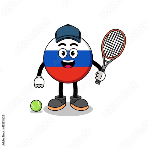 russia flag illustration as a tennis player