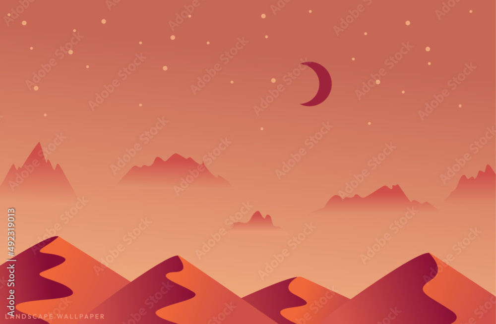 Obraz premium desert Nature landscape flat design wallpaper