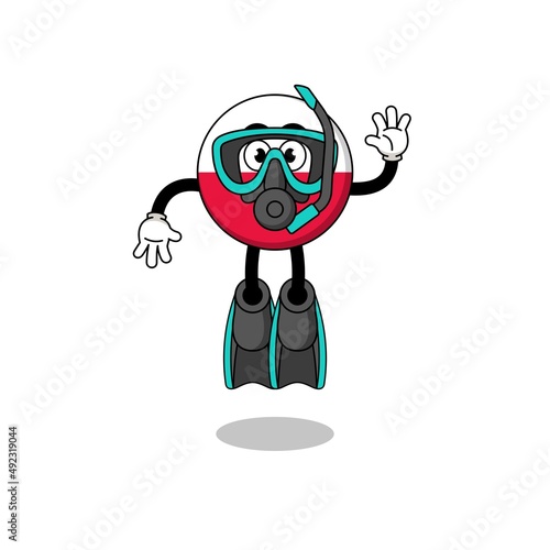 Character cartoon of poland flag as a diver