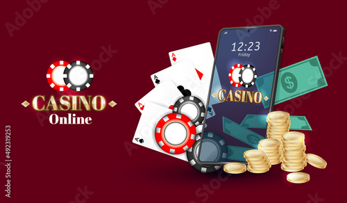 Online casino banner concept with mobile phone