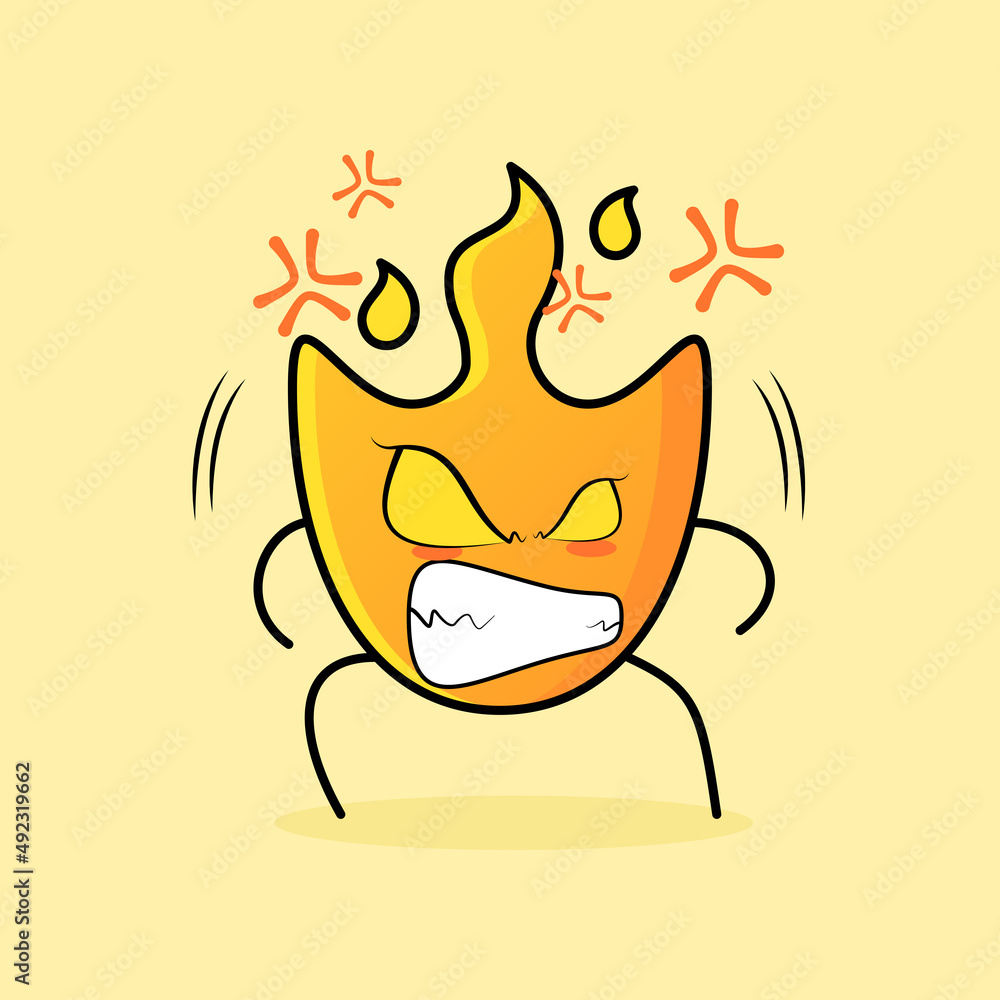 cute fire cartoon with angry expression. eyes bulging and teeth