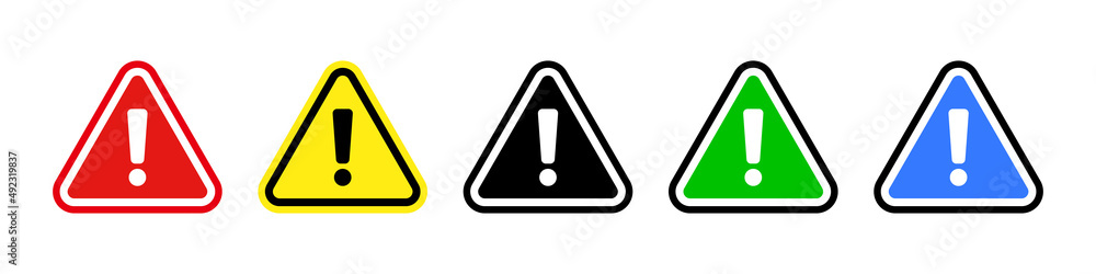 Set of warning symbol icons in various colors. Vectors. Set of warning symbol icons in various colors. Vectors.