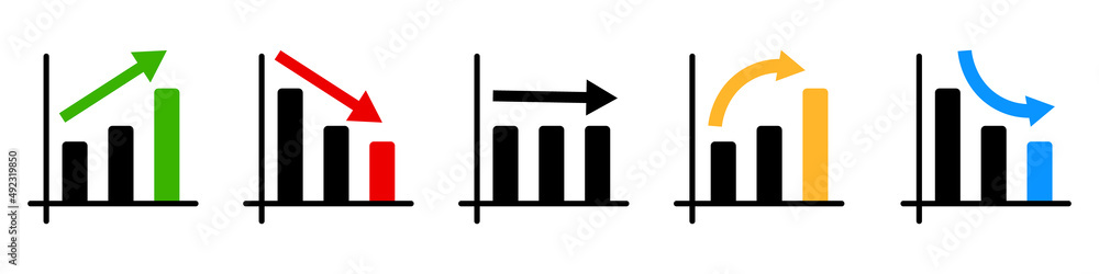 Set of bar chart icons in various styles. Vectors. Set of bar chart icons in various styles. Vectors.