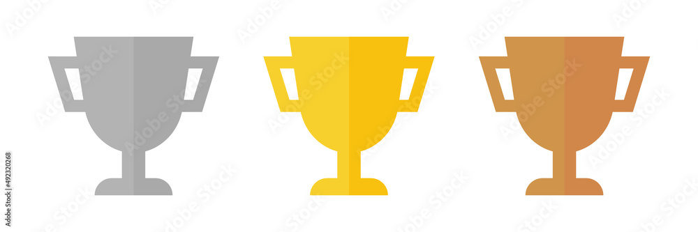 Gold, silver and bronze trophy cup set. Sport event. Gold, silver and bronze trophy cup set. Sport event.