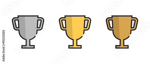 Modern gold  silver  and bronze trophy icon set.