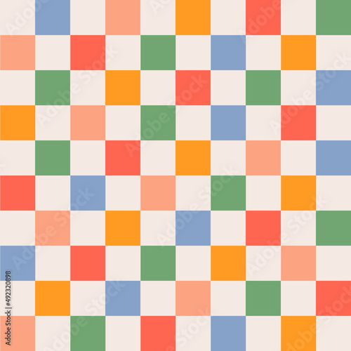 Retro checkered colorful background. Abstract vector seamless pattern. Retro checkerboard in style 60s, 70s