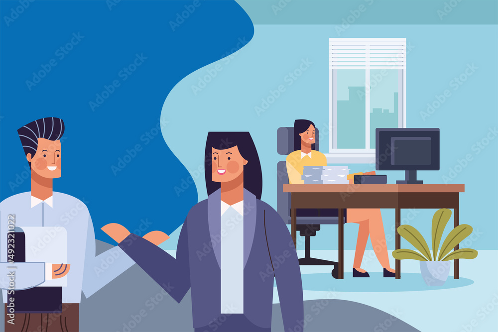 three business persons in workplace three business persons in workplace