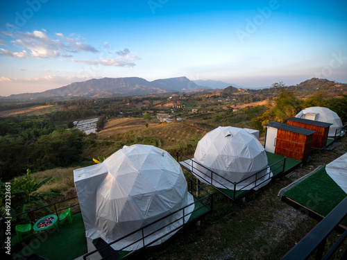 White Ball Tents is on The Hill Facing The Mountain
