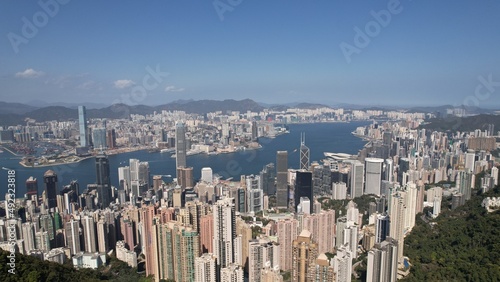 hong kong central financial district drone point of view