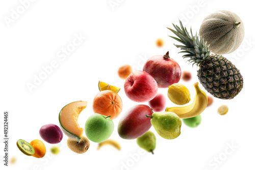 Fototapeta Naklejka Na Ścianę i Meble -  Fresh fruits levitate on a white background
