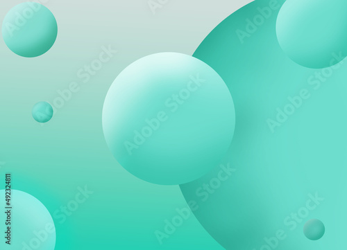 Abstract 3D liquid fluid circles green mint beautiful background with halftone texture.