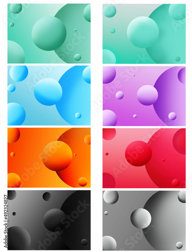 Abstract 3D liquid liquid circle mustard orange set. Mint green, red, blue, purple, beautiful background.