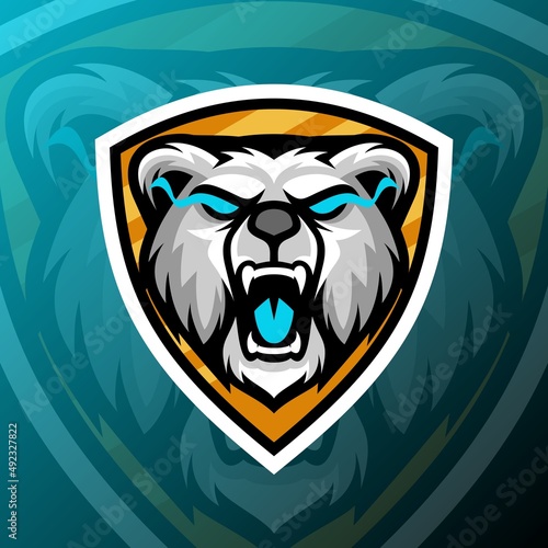 vector graphics illustration of a white bear angry in esport logo style. perfect for game team or product logo