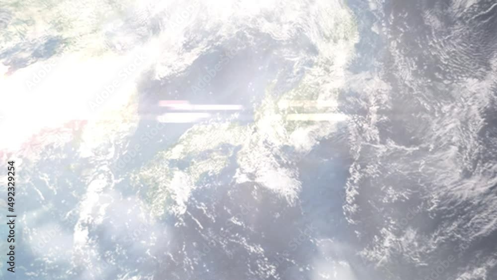 Earth zoom in from outer space to city. Zooming on Uji, Kyoto, Japan. The animation continues by zoom out through clouds and atmosphere into space. Images from NASA Earth zoom in from outer space to city. Zooming on Uji, Kyoto, Japan. The animation continues by zoom out through clouds and atmosphere into space. Images from NASA