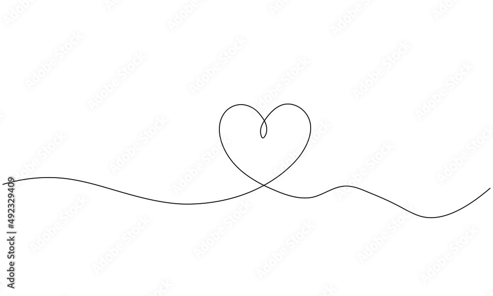 A heart and a sign of love in a continuous single line drawing. Minimalistic vector illustration in doodle style