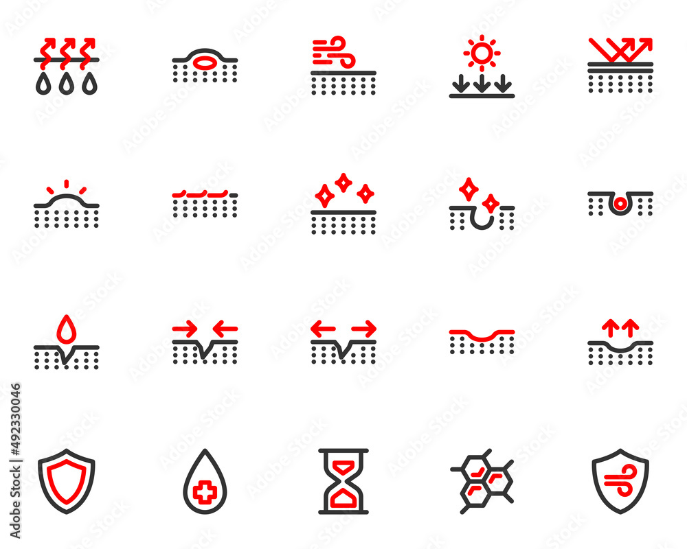 set of skin line icons, skincare, epidermis, moisture set of skin line icons, skincare, epidermis, moisture