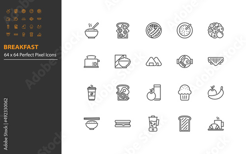 set of breakfast line icons