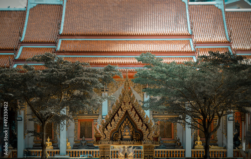 Bangkok, Thailand. Mar - 12, 2022 : Beautiful of Buddhist church at the Wat khlong phum temple. Selective Focus. photo