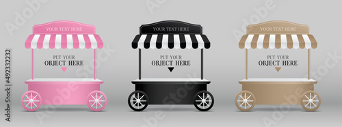 classic style mobile kiosk shop with awning collection 3d illustration vector