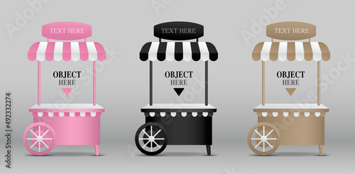 classic style small mobile kiosk shop with awning collection 3d illustration vector