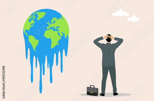 Businessman, climate change concept, vector illustration