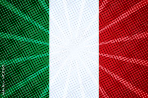 Italy Flag with circle sun light and pixelate photo