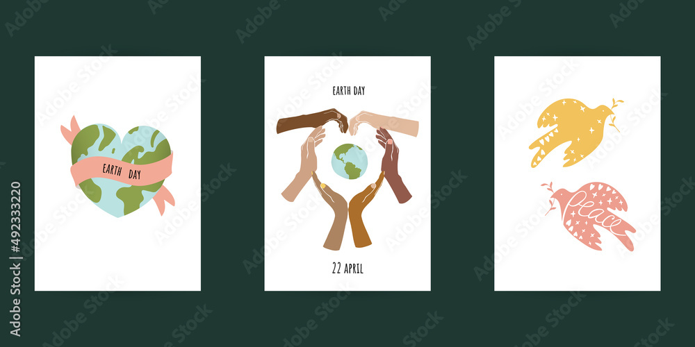 Fototapeta premium Earth Day. International Mother Earth Day. Environmental problems and environmental protection. Vector illustration. Caring for Nature. Set of vector illustrations