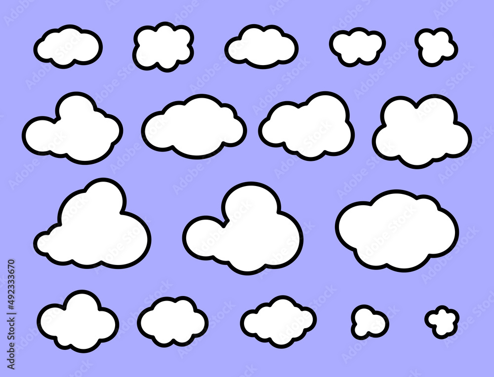 Cloud icons on sky blue background in linear style for print and design. Vector illustration. Cloud icons on sky blue background in linear style for print and design. Vector illustration.
