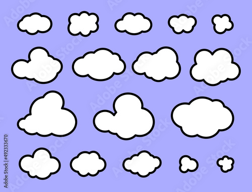 Cloud icons on sky blue background in linear style for print and design. Vector illustration.