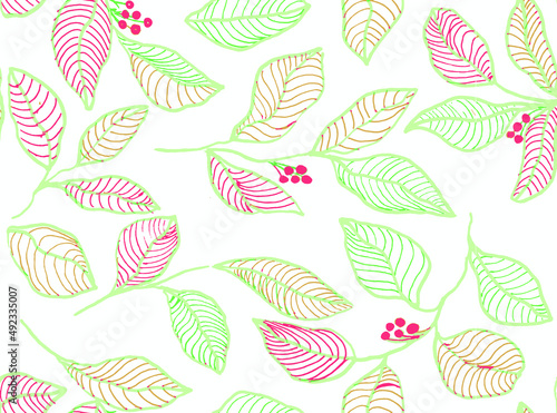 Tropical leaves drawing seamless pattern. Abstract Palm leaf line art, silhouette on luxury rustic background. Creative tropics illustration for wallpaper, textile design. Vector art © PATTERN_SPIRIT