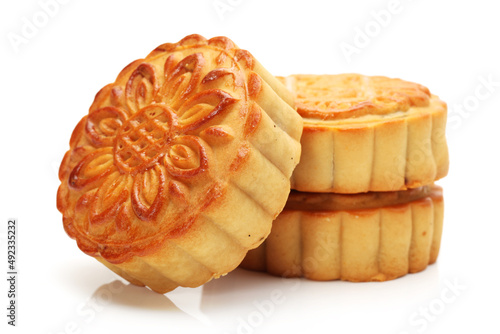 Photography Mid-Autumn Festival moon cake on white background