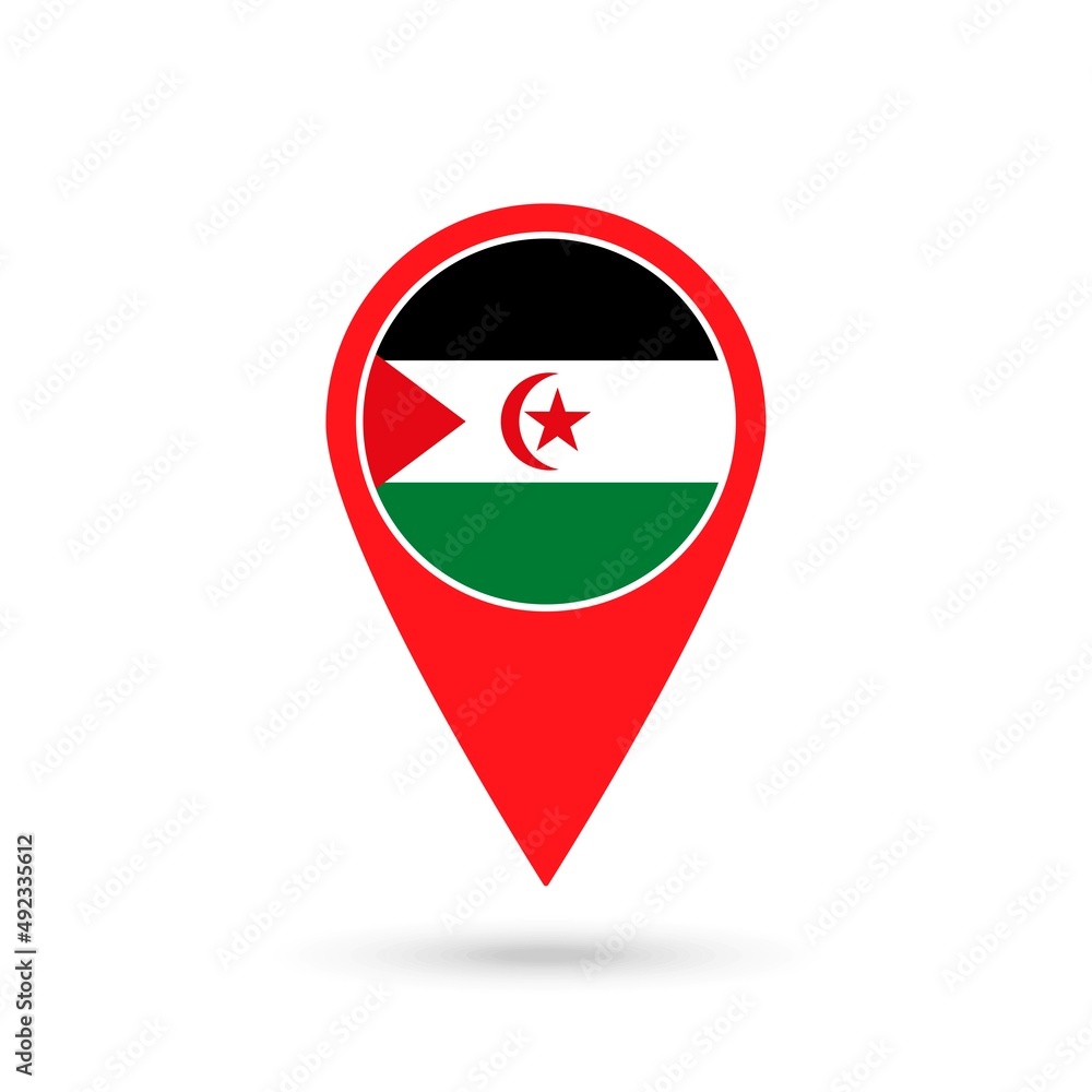 Map pointer with contry Sahrawi Arab Democratic Republic. Sahrawi Arab Democratic Republic flag. Vector illustration. Map pointer with contry Sahrawi Arab Democratic Republic. Sahrawi Arab Democratic Republic flag. Vector illustration.