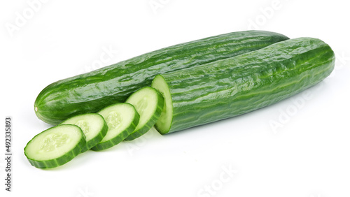 cucumber with slices isolated on white background
