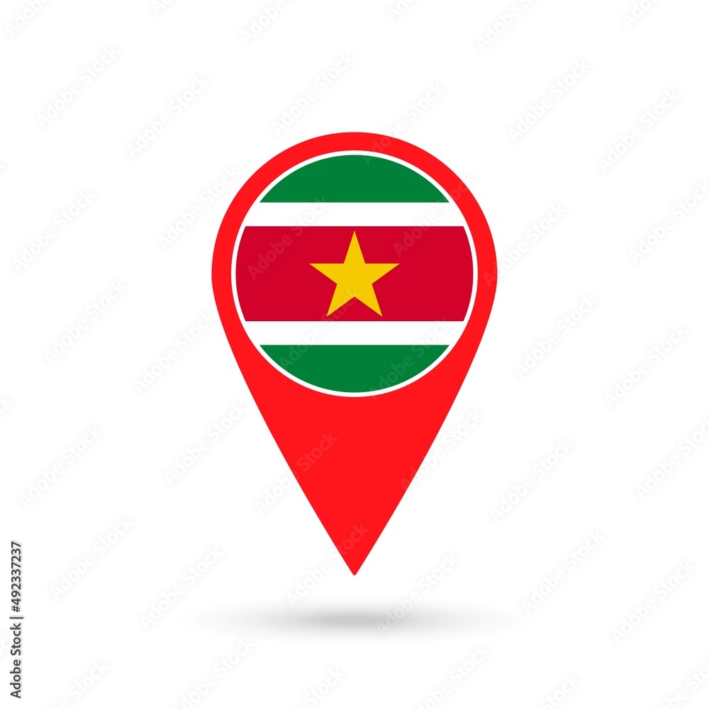 Map pointer with contry Suriname. Suriname flag. Vector illustration. Map pointer with contry Suriname. Suriname flag. Vector illustration.