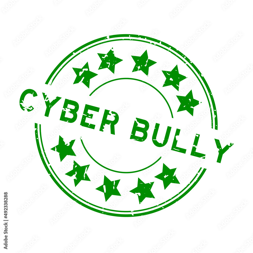 Grunge green cyber bully word with star icon round rubber seal stamp on white background Grunge green cyber bully word with star icon round rubber seal stamp on white background